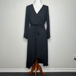 BAILEY 44 Olympia NWT Midi Dress 6 Black Surplice Wrap 3/4 Sleeves Office Career